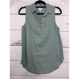 J. Crew Linen Sleeveless Top Mist (Blue Grey Green) Size XS Classy Collar